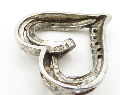 925 Sterling Silver  Vintage Genuine Diamonds Open Love Heart Pendant  PT15546