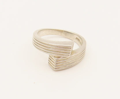 925 Sterling Silver  Vintage Ribbed Lines Bypass Fashion Ring Sz 9  RG26272