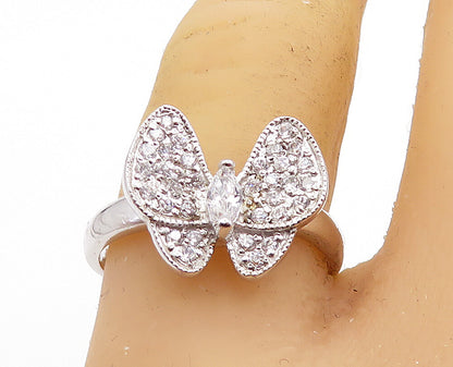 925 Sterling Silver  Cubic Zirconia Butterfly Motif Band Ring Sz 8  RG7276