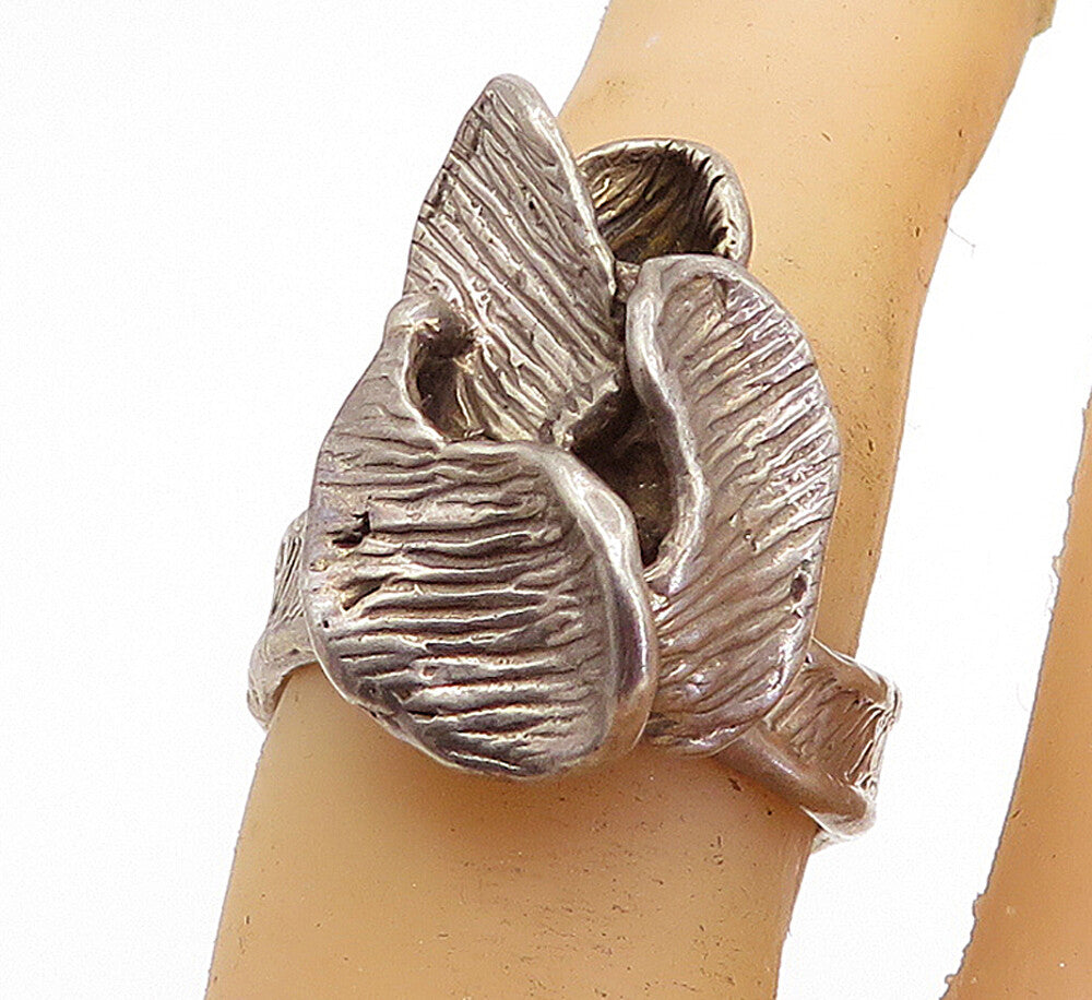 925 Sterling Silver  Vintage Modernist Sculpted Oxidized Band Ring Sz 7 RG4750