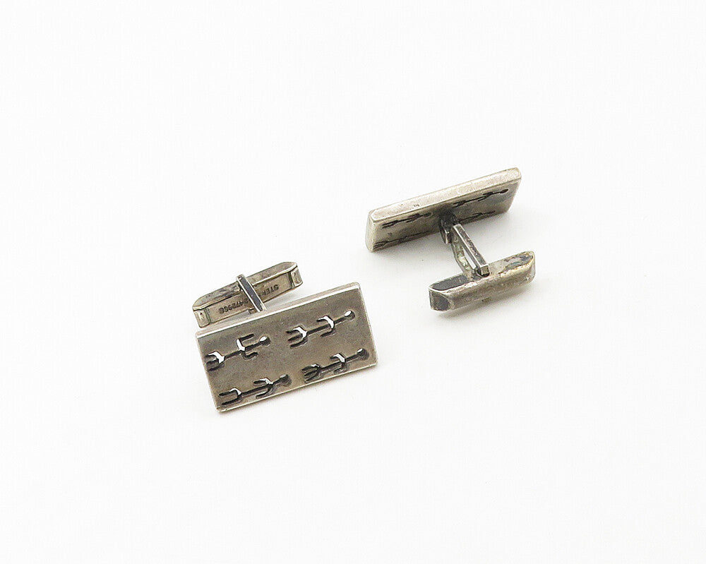 925 Sterling Silver  Vintage Cutout Figures Square Dark Tone Cufflinks  TR2489