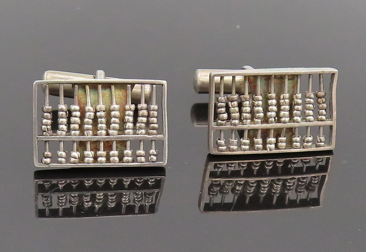 925 Sterling Silver  Vintage Mini 3D Movable beads Abacus Cuff Links  TR3519