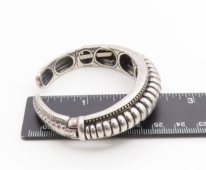 925 Sterling Silver Vintage Bracelet Modernist Solid Ribbed Beaded Cuff  BT12014