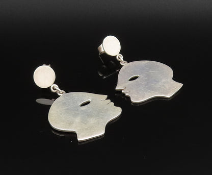 MIMI CASTILLO 925 Silver  Vintage Flat Side Profile Face Earrings  EG12025