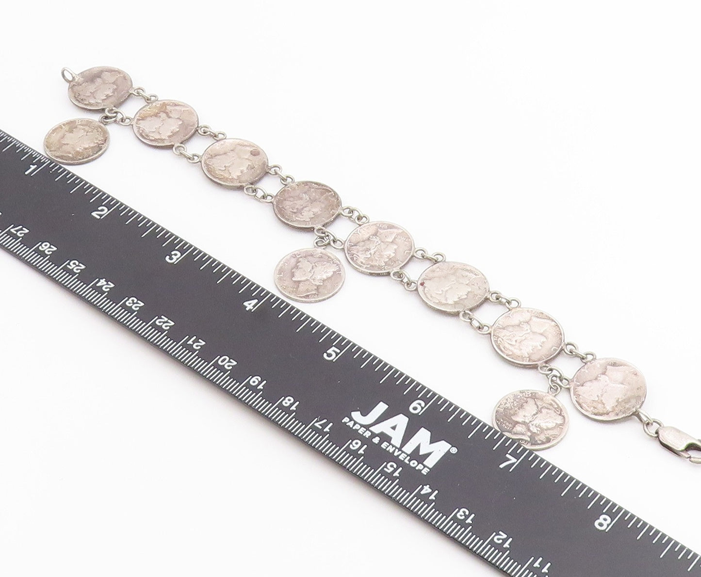 925 Sterling Silver Vintage Bracelet Classic US Mercury Dime Coin Link  BT12219