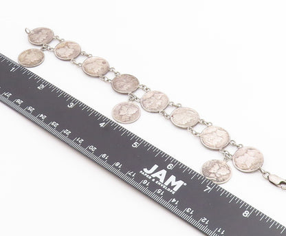 925 Sterling Silver Vintage Bracelet Classic US Mercury Dime Coin Link  BT12219