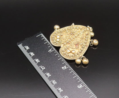 ISRAEL 925 Silver  Vintage Rope Twist & Bead Dangle Heart Brooch Pin  BP10084