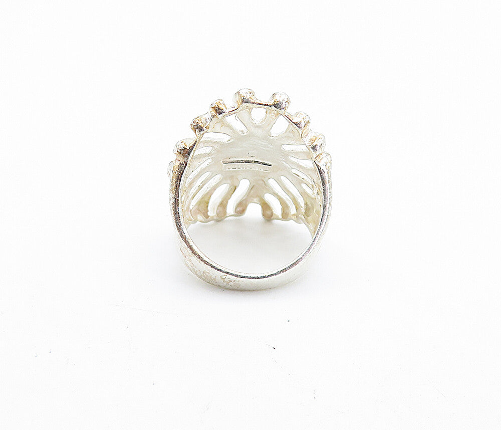 925 Sterling Silver  Vintage Shiny Cutout Floral Design Band Ring Sz 6  RG7120
