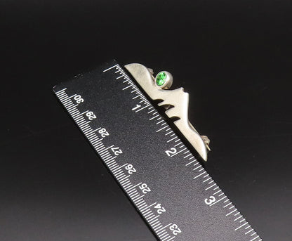 DESIGNER 925 Silver  Vintage Green Topaz & Modernist Design Brooch Pin BP10070