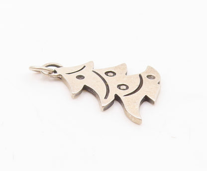 925 Sterling Silver  Vintage Shiny Etched Christmas Tree Pendant  PT20145