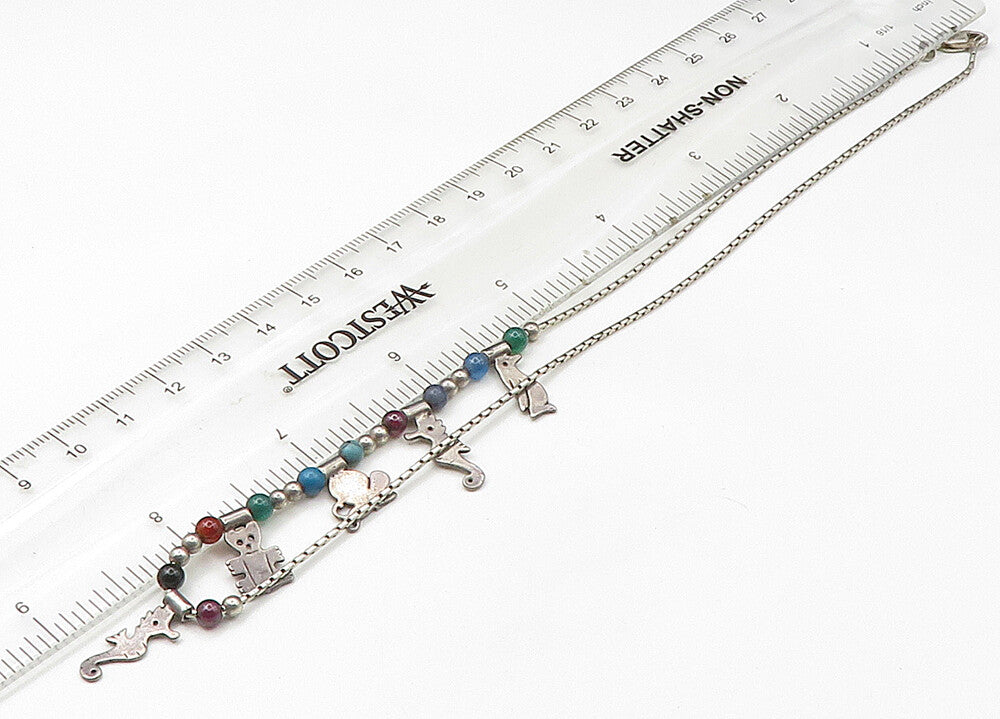 925 Sterling Silver Vintage Turquoise & Multi Stone Chain Necklace NE3668