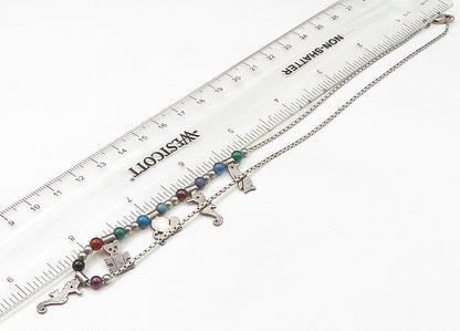 925 Sterling Silver Vintage Turquoise & Multi Stone Chain Necklace NE3668