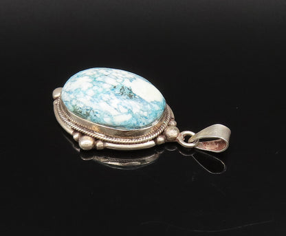 925 Silver  Vintage Bead & Rope Edge Cabochon Blue Spot Jasper Pendant PT21866