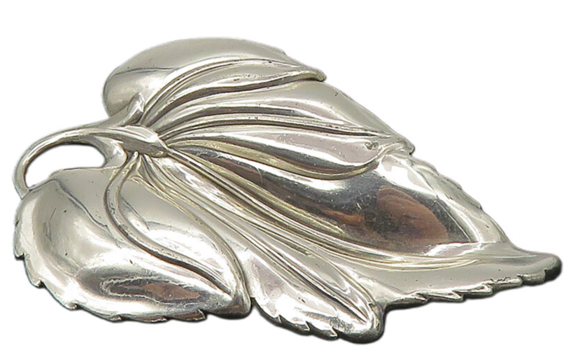 DANECRAFT 925 Sterling Silver  Vintage Shiny Floral Leaf Brooch Pin  BP4131