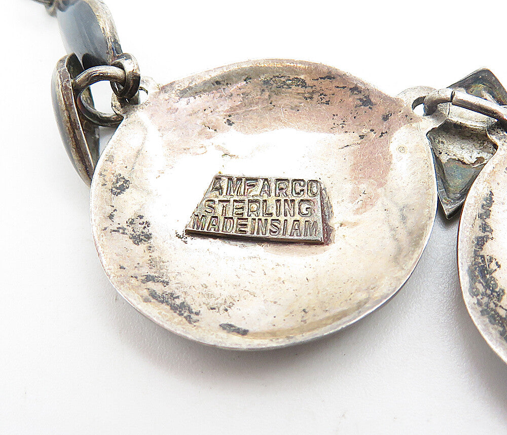 SIAM 925 Sterling Silver  Vintage Enamel Niello Dancer Chain Necklace  NE1379
