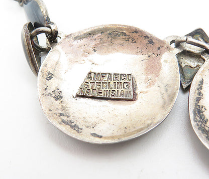 SIAM 925 Sterling Silver  Vintage Enamel Niello Dancer Chain Necklace  NE1379