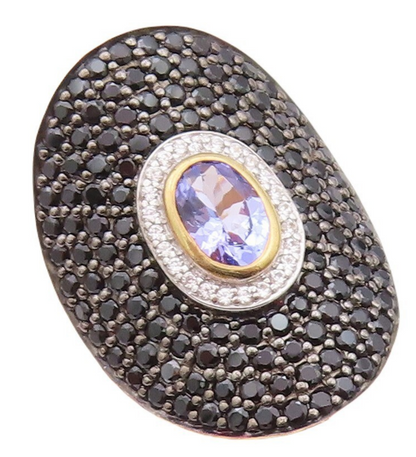 925 Sterling Silver Vintage Ring Gold Plated Large Topaz & Spinel  Sz 6  RG29966