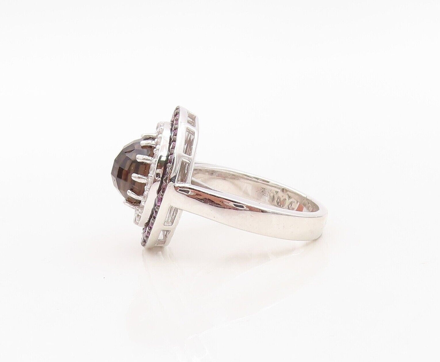 925 Sterling Silver Vintage Ring Smoky Quartz Halo Topaz Rings  Sz 7  RG30129