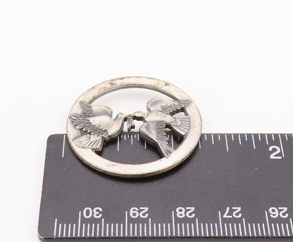 925 Sterling Silver Vintage Brooch Dark Tone Love Birds Sharing Food  BP11586