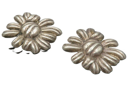 MEXICO 925 Sterling Silver  Vintage Flower Motif Non Pierce Earrings  EG6907