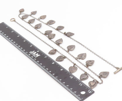 925 Sterling Silver Vintage Necklace Etched Love Heart Charm Motif Chain  NE4832