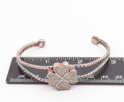 925 Sterling Silver Vintage Bracelet Designer CZ Inlay Flower Cuff  BT11015