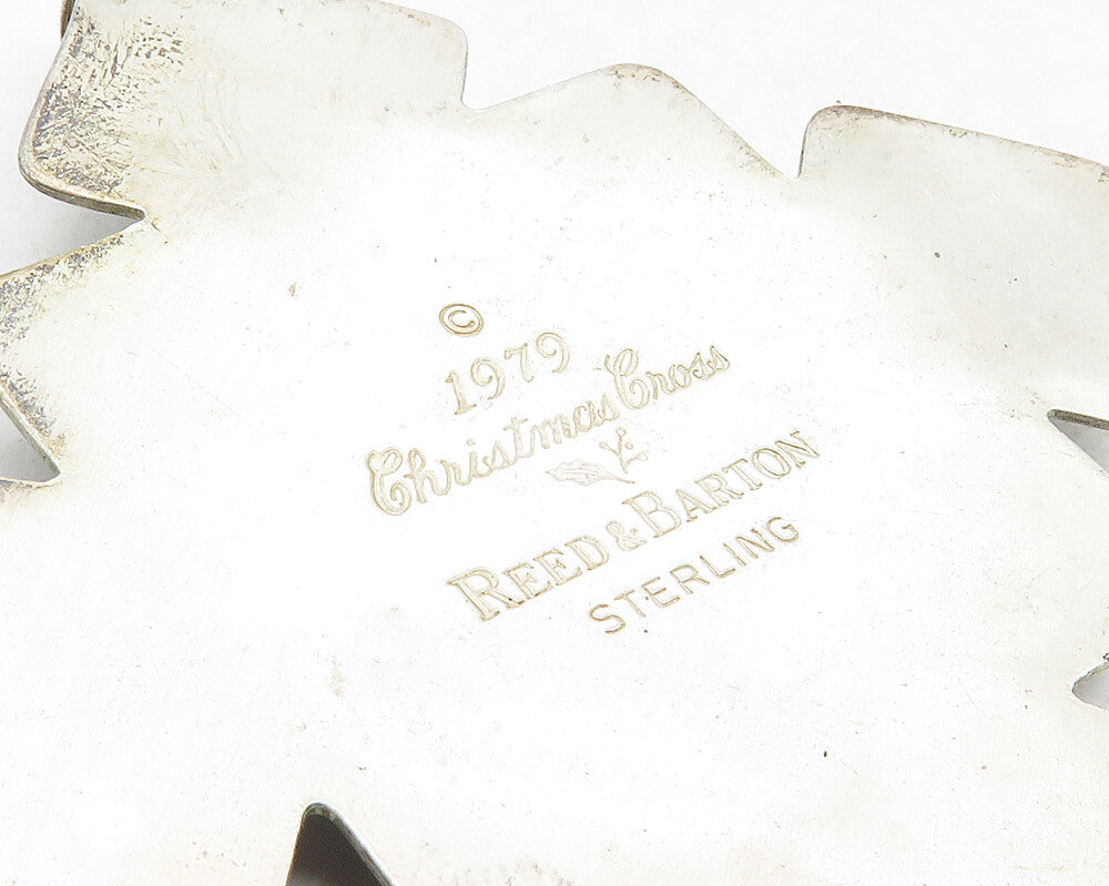 REED & BARTON 925 Silver  Vintage Dark Tone Christmas Cross Pendant  PT7879