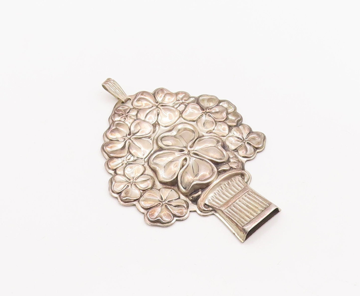 925 Sterling Silver Vintage Pendant REED & BARTON Solid Carved Flowers  PT23415