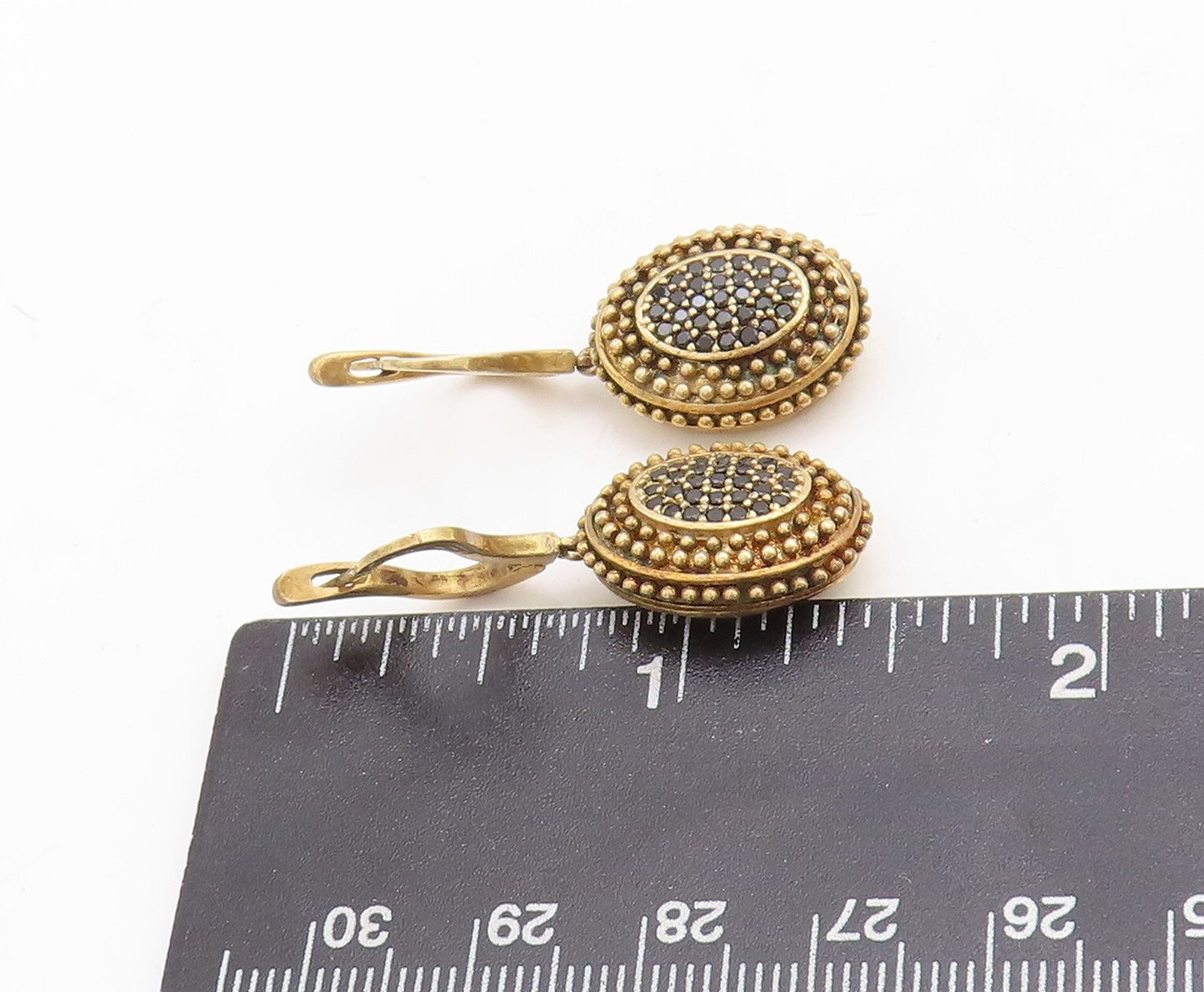 925 Sterling Silver Vintage Earrings Gold Plated Round Sapphire Beaded  EG13267