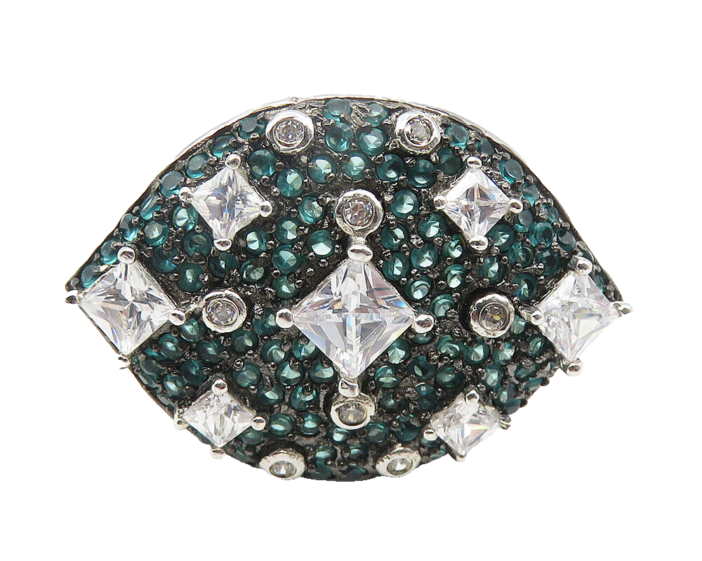 925 Sterling Silver  Cubic Zirconia & Blue Topaz Cocktail Ring Sz 6  RG11602