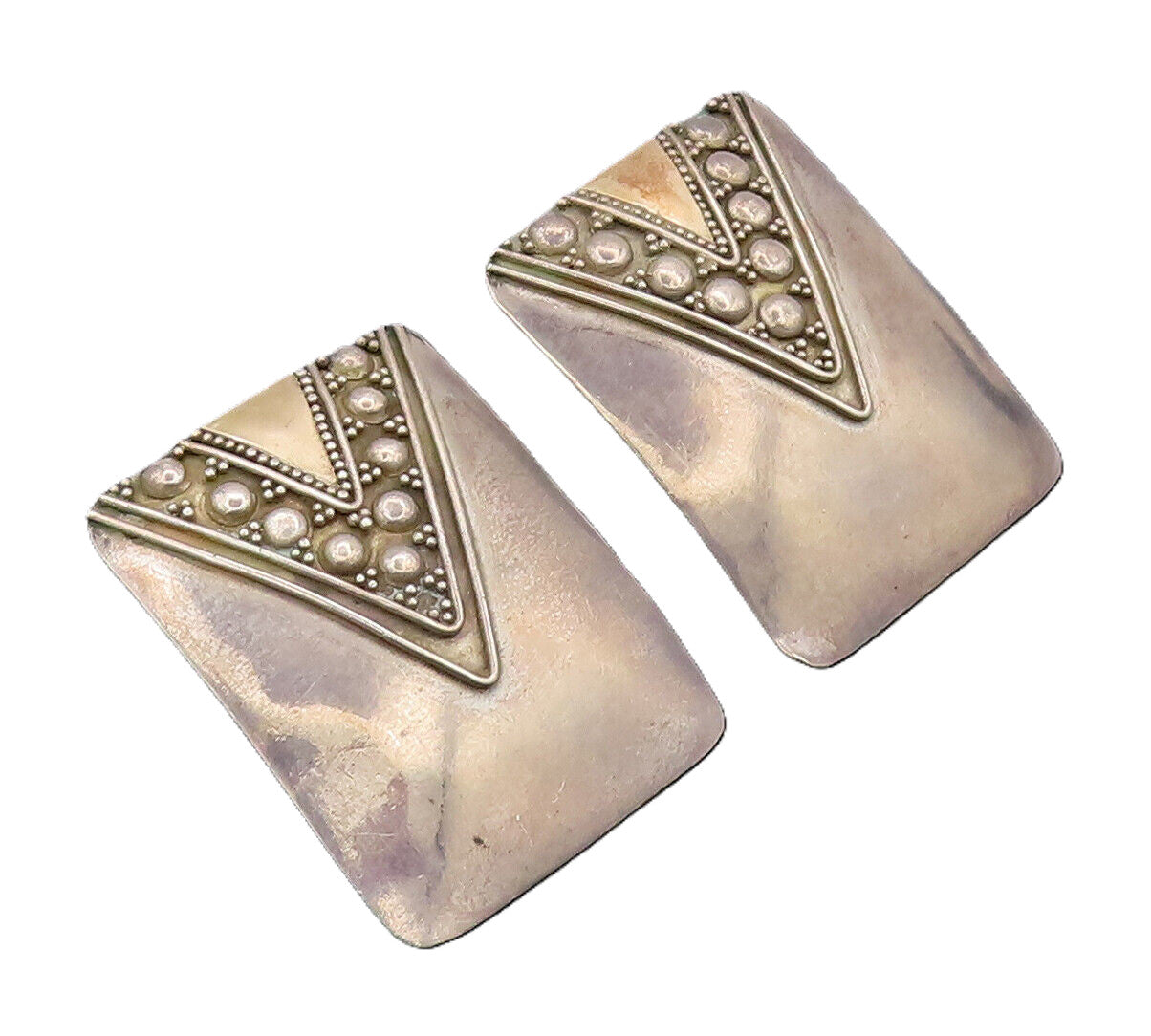 14k GOLD 925 Silver  Vintage Beaded Carved V Collar Neck Earrings  EG12683
