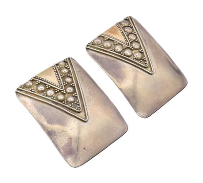 14k GOLD 925 Silver  Vintage Beaded Carved V Collar Neck Earrings  EG12683
