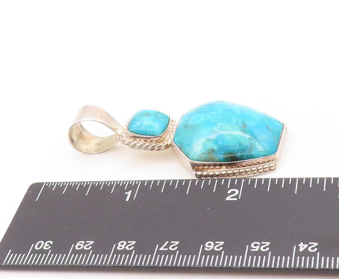 925 Sterling Silver Vintage Pendant DTR JAY KING Turquoise Geometric Cut PT24195