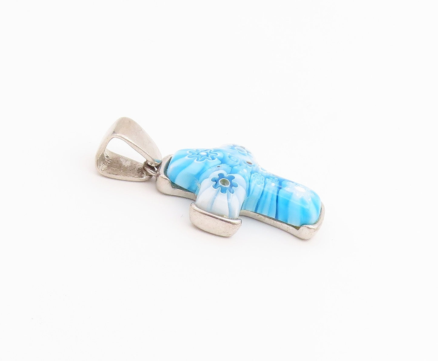 925 Sterling Silver Vintage Pendant JEAN K Murano Glass Religious Cross  PT26519