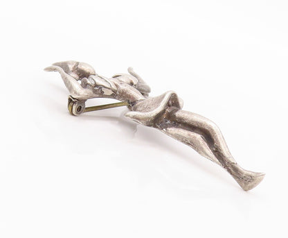 925 Sterling Silver Vintage Brooch Pin Solid 3D Carved Dancing Girl  BP11198