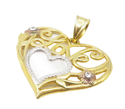 925 Sterling Silver  Mother Of Pearl & Topaz 2 Tone Love Heart Pendant  PT8698