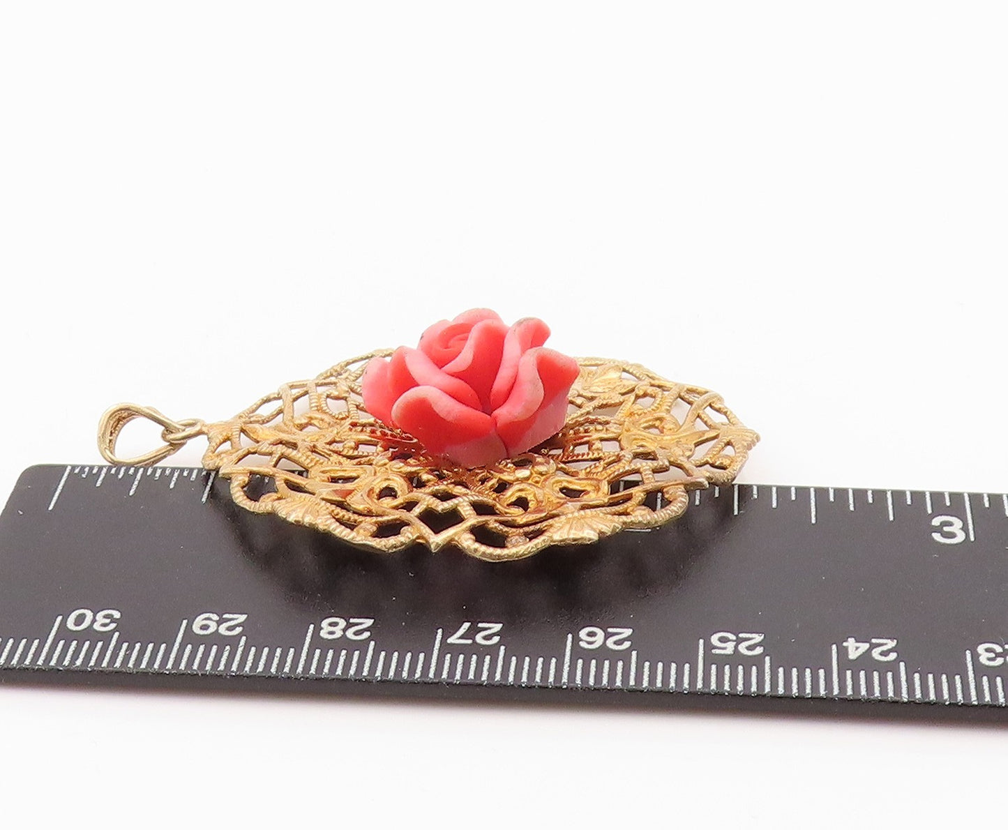 925 Sterling Silver Vintage Pendant Gold Plated Gemstone Rose Floral Cut PT24248