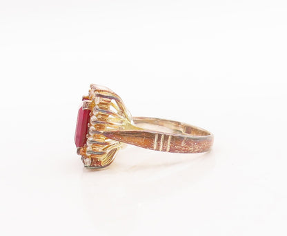 925 Sterling Silver Vintage Ring Gold Plated Square Gemstone & CZ  Sz 7  RG29722