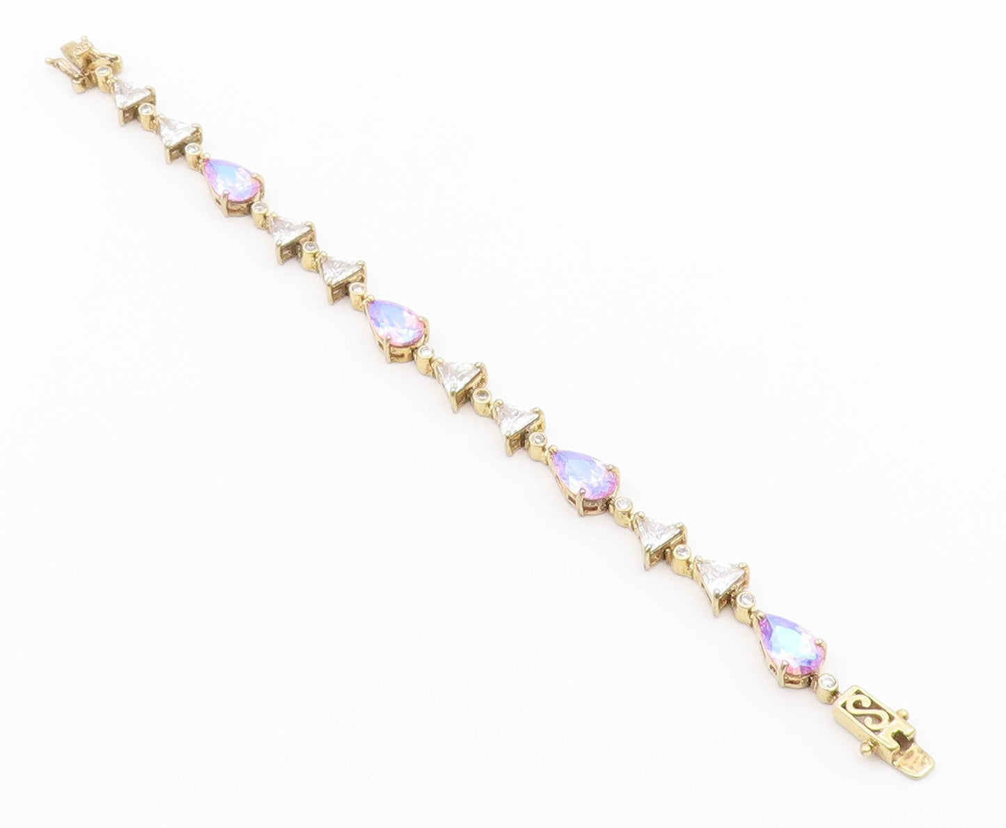 925 Sterling Silver  Vintage Fancy Mystic & White Topaz Tennis Bracelet BT9712