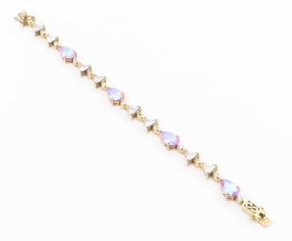 925 Sterling Silver  Vintage Fancy Mystic & White Topaz Tennis Bracelet BT9712