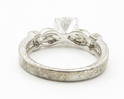 925 Sterling Silver  Vintage Shiny Cubic Zirconia Solitaire Ring Sz 6  RG11716