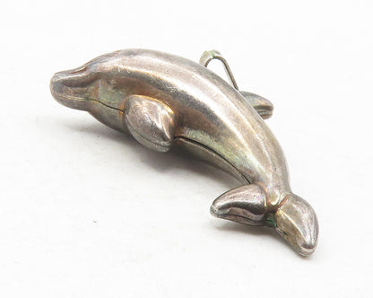 925 Sterling Silver  Vintage Dark Tone Hollow Leaping Dolphin Pendant  PT9531