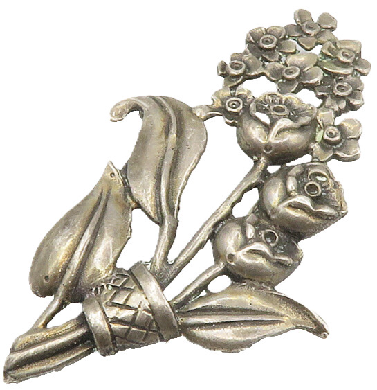925 Sterling Silver  Vintage Dark Tone Flower Bouquet Motif Brooch Pin  BP5318