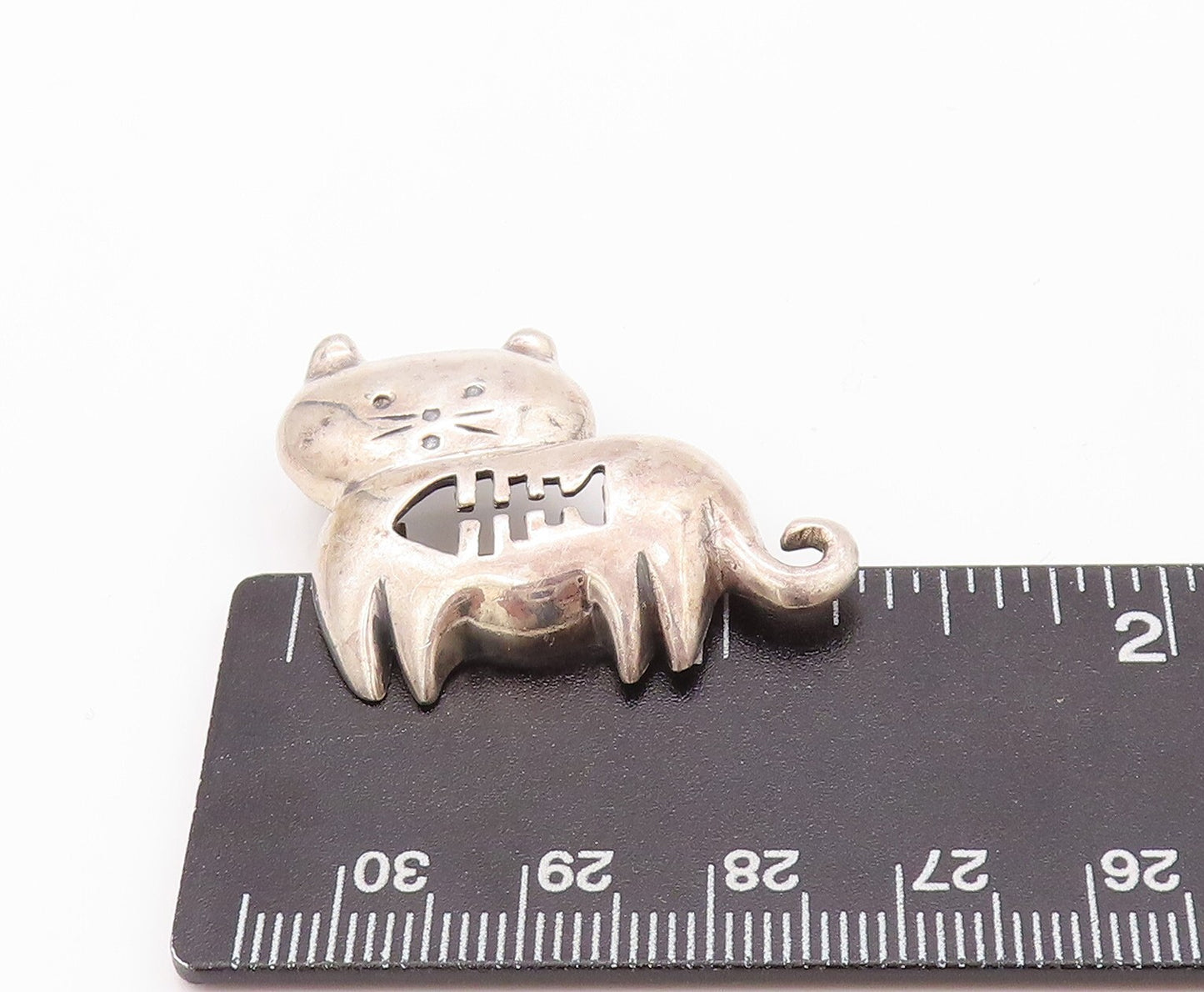 925 Sterling Silver Vintage Brooch Pin BOMA Domed Cat Cut Fish Stomach  BP11159