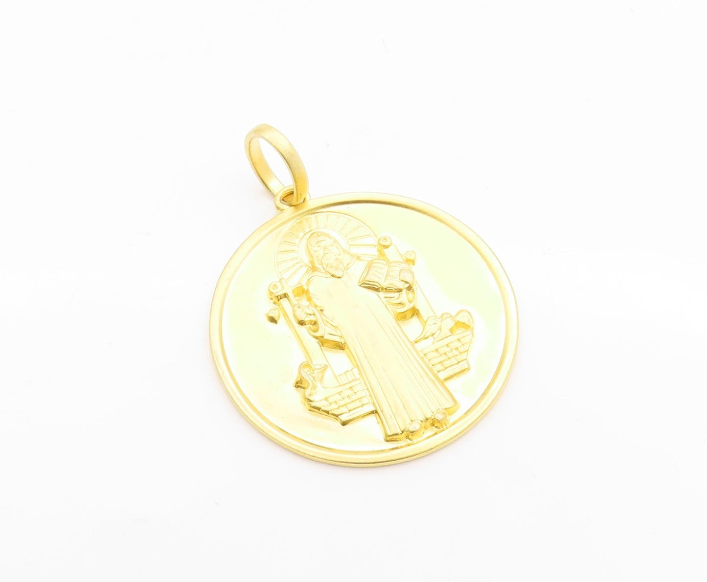 14k Gold 925 Sterling Silver Vintage Pendant Religious Carved Jesus Coin PT24609