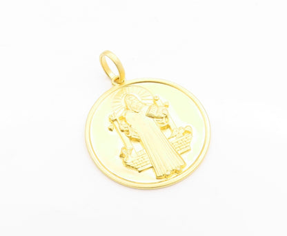 14k Gold 925 Sterling Silver Vintage Pendant Religious Carved Jesus Coin PT24609