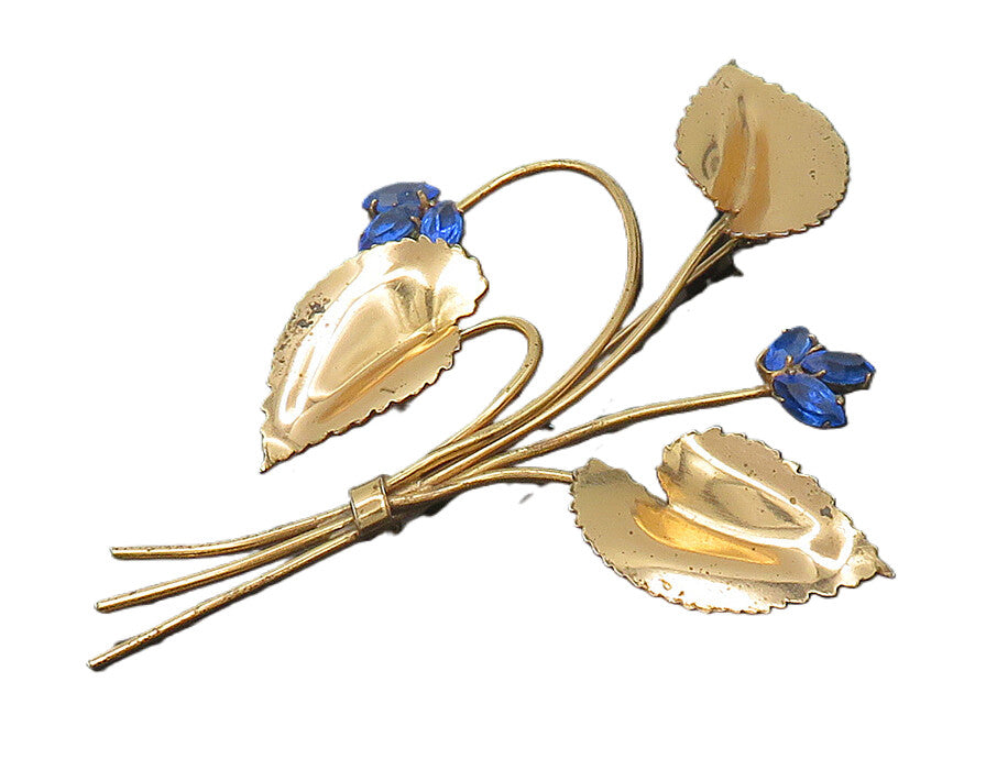 925 Sterling Silver  Vintage Blue Topaz Shiny Flower Bunch Brooch Pin  BP7480