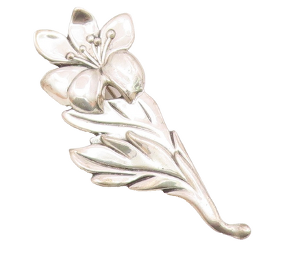 925 Sterling Silver  Vintage Shiny Blooming Flower Motif Brooch Pin  BP7454
