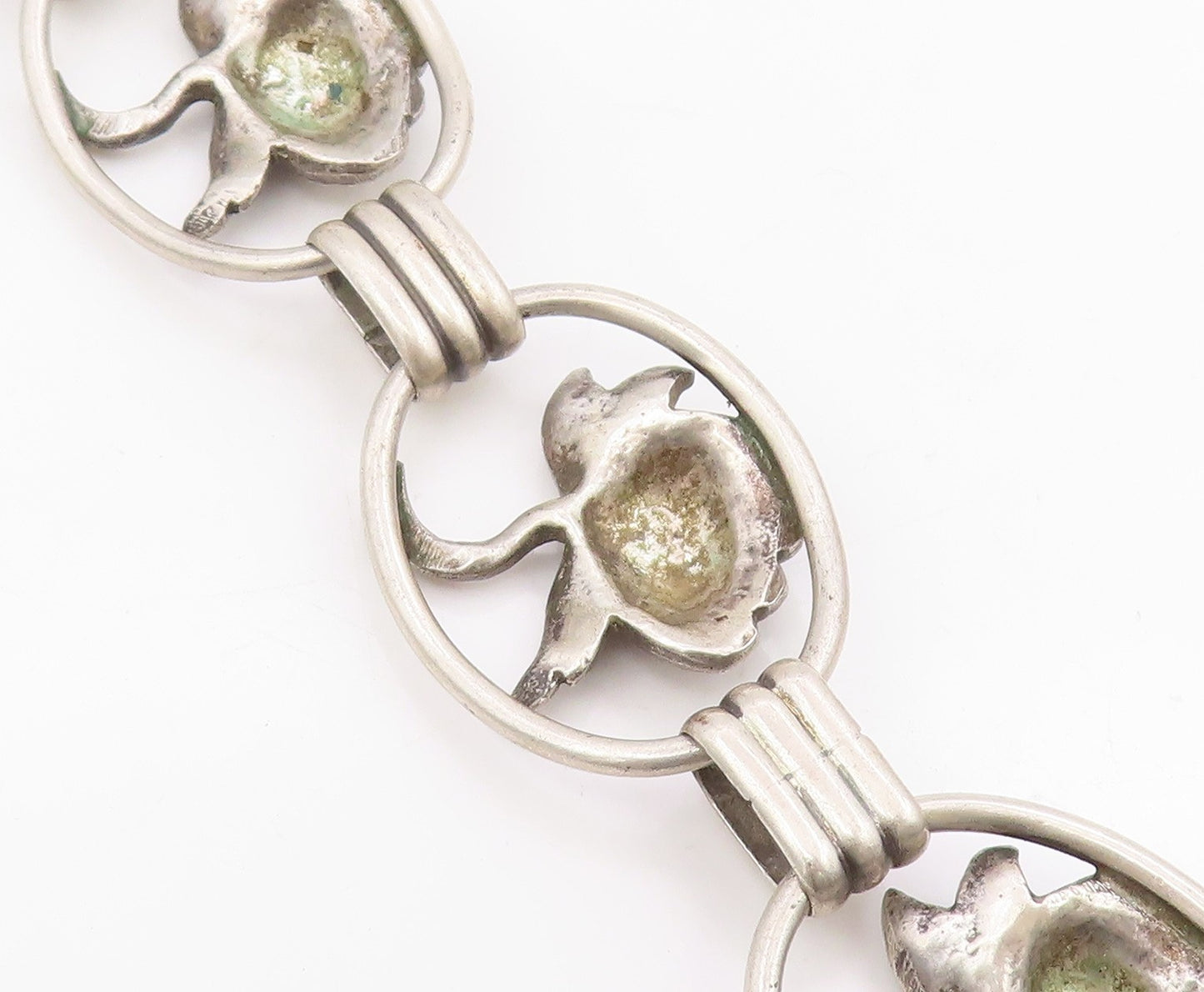 925 Sterling Silver Vintage Bracelet Carved Lotus Botanical Floral Link  BT11669