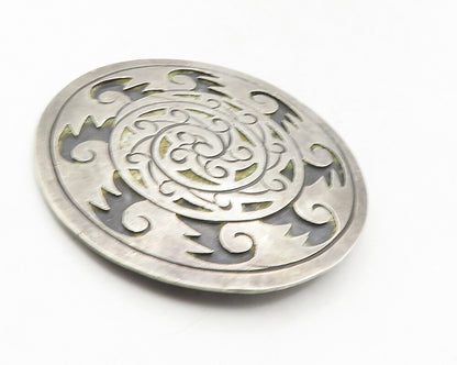 A. CAZARES TAXCO 925 Silver  Vintage Antique Swirl Pattern Brooch Pin  BP4156